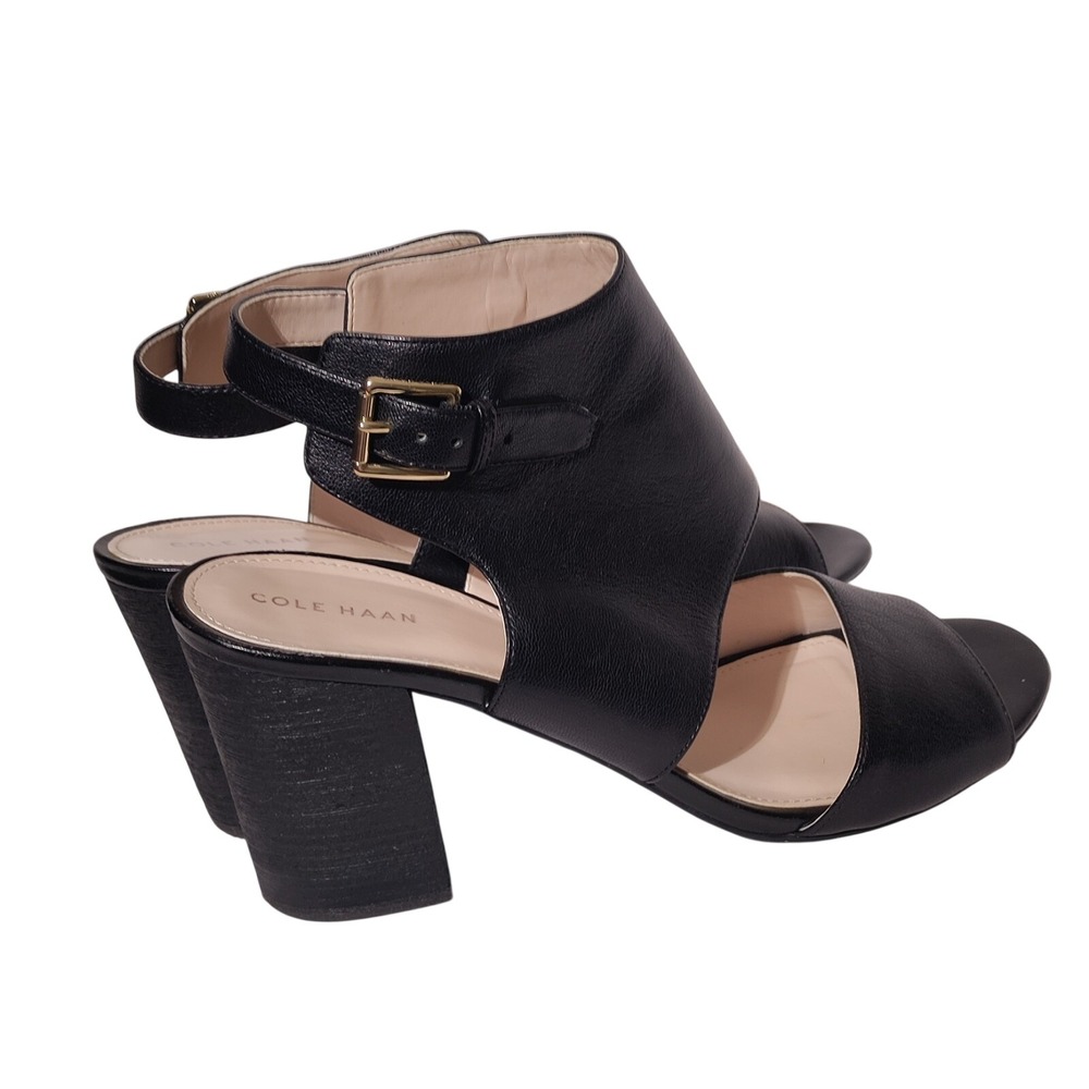 Cole Haan Black Leather Open Toe Ankle Boot Heels US Size 9.5 B